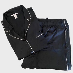 Victoria's Secret Satin Long Pajama 2-Piece Set Black Women's XL Sleepwear New
